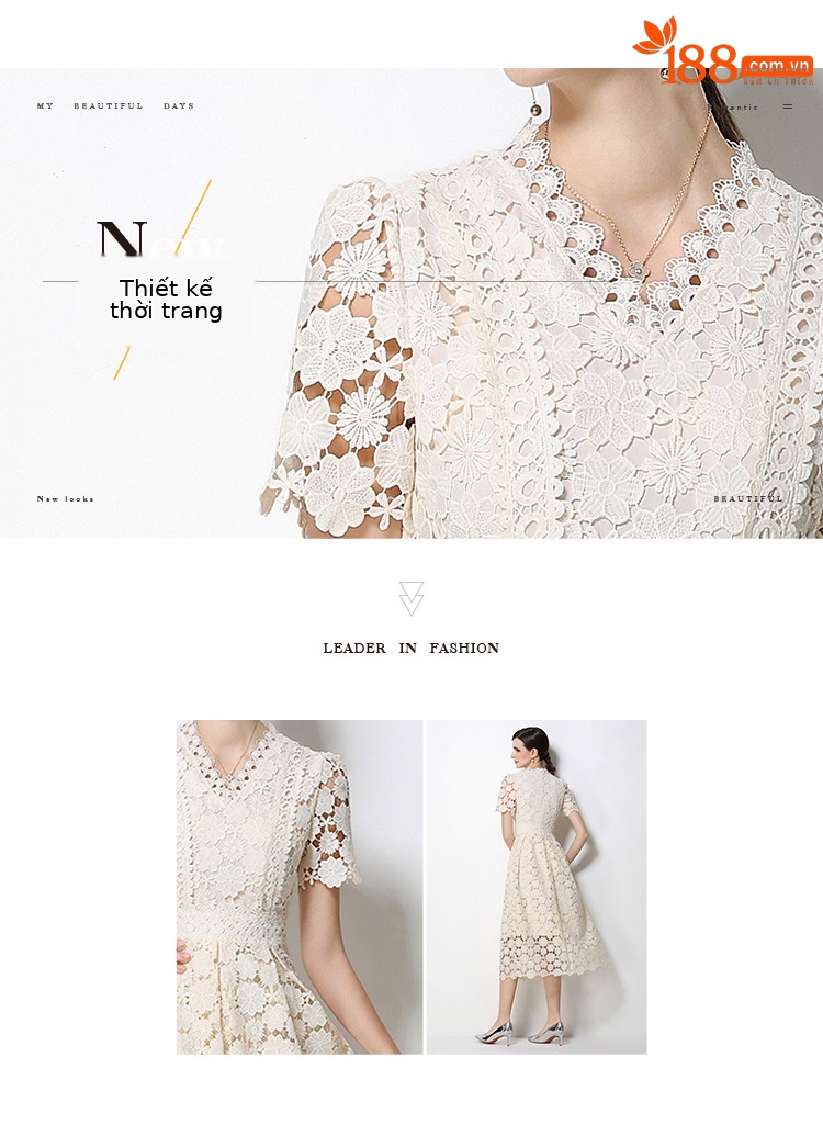Đầm maxi nữ cổ V ren thắt eo tay ngắn họa tiết rỗng — màu đen, Rượu vang đỏ, màu hồng đậm, màu trắng chi tiết 2