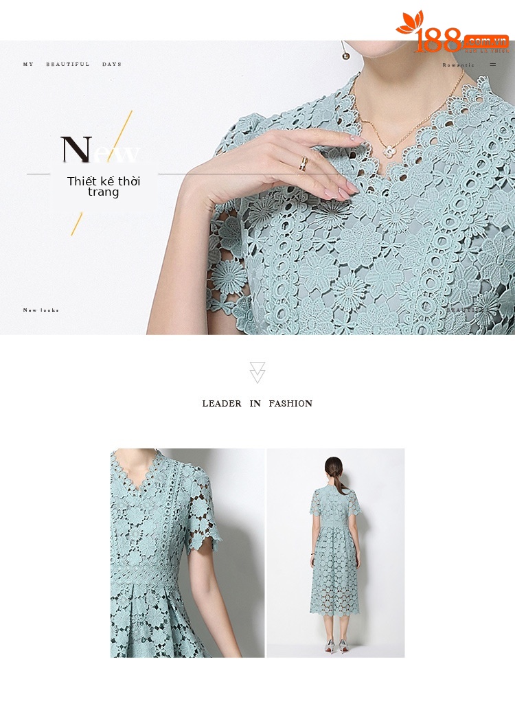 Đầm maxi nữ cổ V ren thắt eo tay ngắn họa tiết rỗng — màu đen, Rượu vang đỏ, màu hồng đậm, màu trắng chi tiết 54