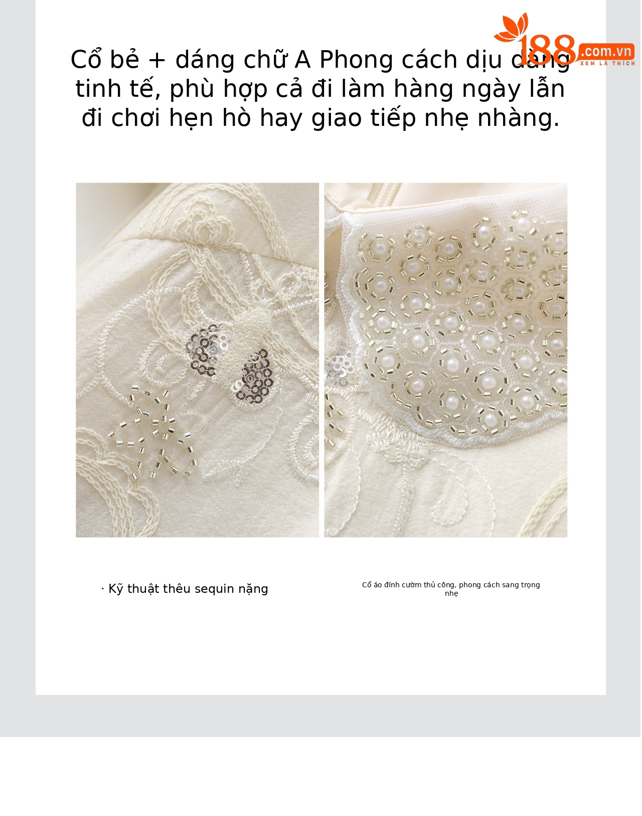 Đầm suông nữ midi cổ búp bê tay ngắn thêu ren đính cườm phong cách tiểu thư — màu sắc chi tiết 9