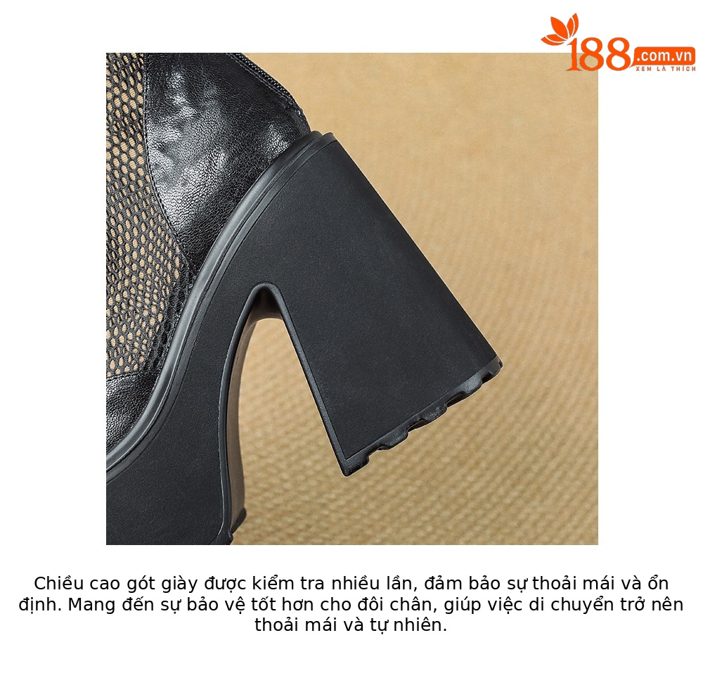 Boot nữ đế dày hở mũi phong cách La Mã da thật lưới thoáng khí kéo khóa trước mùa hè cổ thấp — màu đen chi tiết 21
