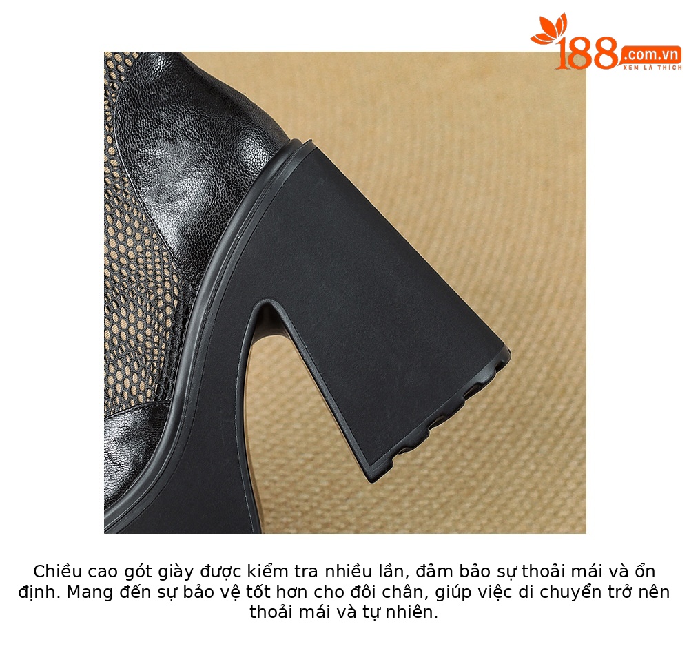 Boot nữ đế dày cao gót lưới thoáng khí kéo khóa trước phong cách combat — màu đen chi tiết 21