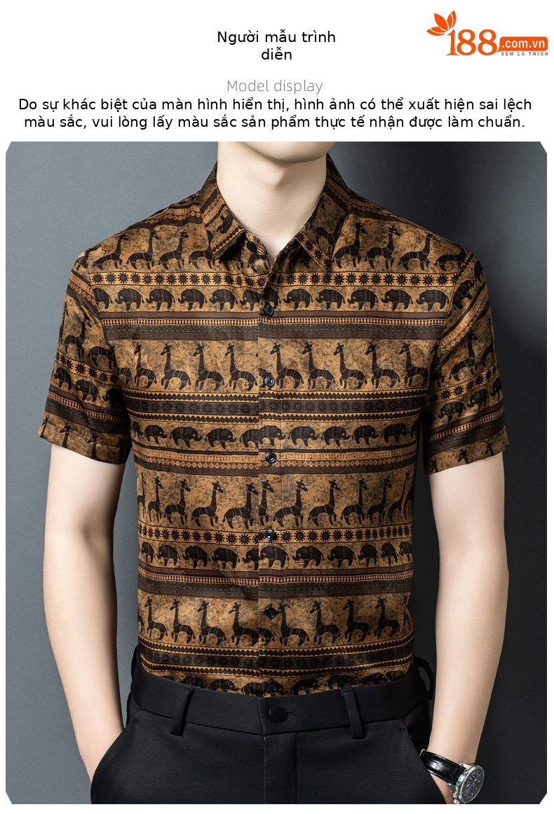 Áo sơ mi nam ngắn tay lụa Mulberry jacquard Hương Vân Sa — Cà phê 2657 chi tiết 8