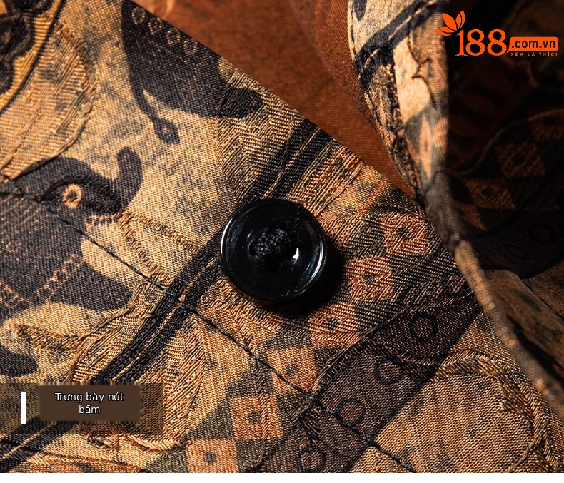 Áo sơ mi nam ngắn tay lụa Mulberry jacquard Hương Vân Sa — Cà phê 2657 chi tiết 16
