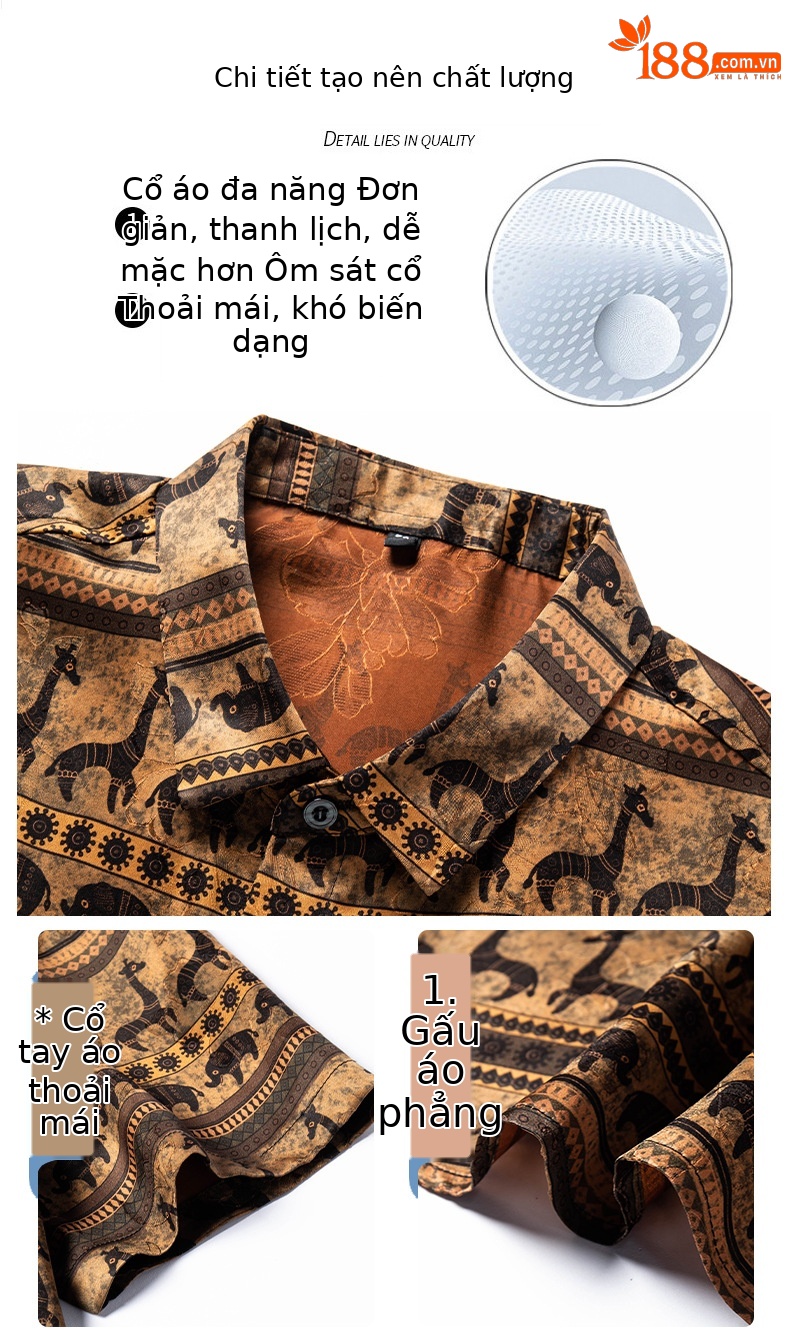Áo sơ mi nam ngắn tay lụa Mulberry jacquard Hương Vân Sa — Cà phê 2657 chi tiết 5