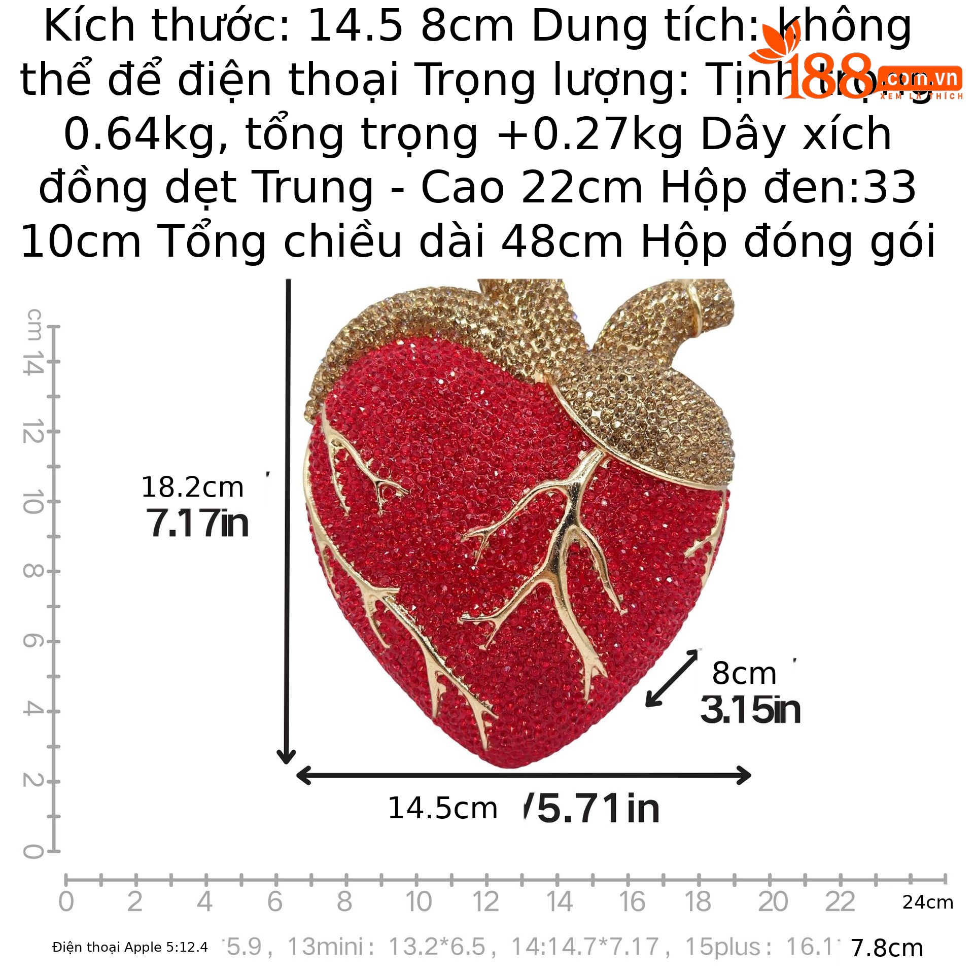 Túi clutch nữ đính đá hình trái tim dạ tiệc — màu đỏ, màu hồng, màu đen chi tiết 1