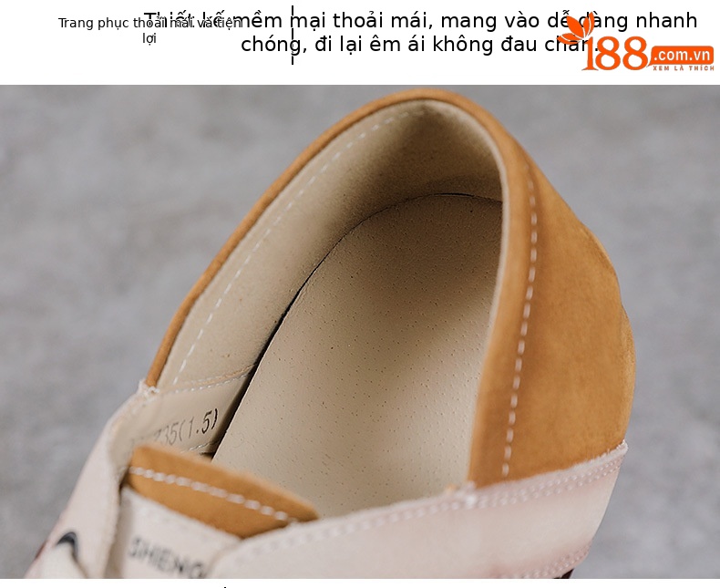Giày sneaker nữ da thật phối màu cổ điển, đục lỗ thoáng khí, đế êm — màu nâu chi tiết 6