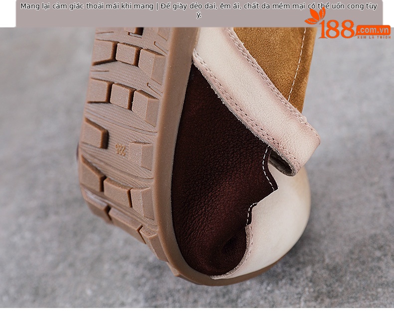 Giày sneaker nữ da thật phối màu cổ điển, đục lỗ thoáng khí, đế êm — màu nâu chi tiết 8