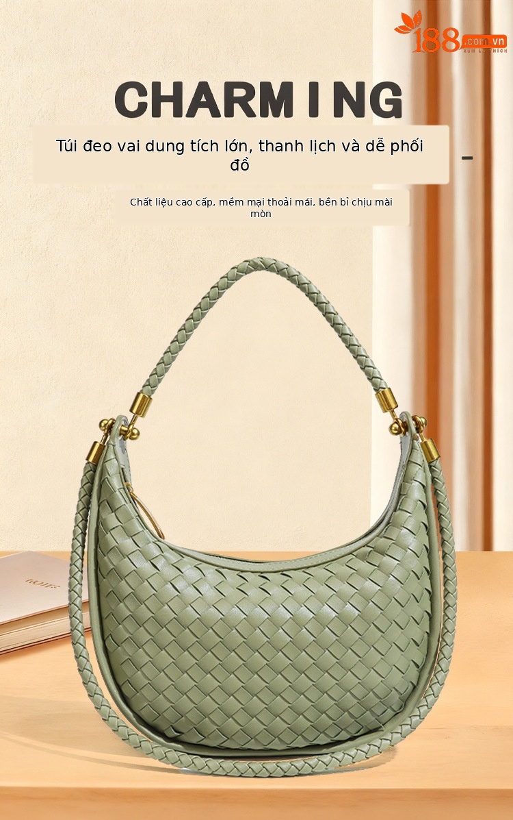 Túi đeo chéo nữ dệt handmade hình lưỡi liềm phong cách retro chi tiết 1