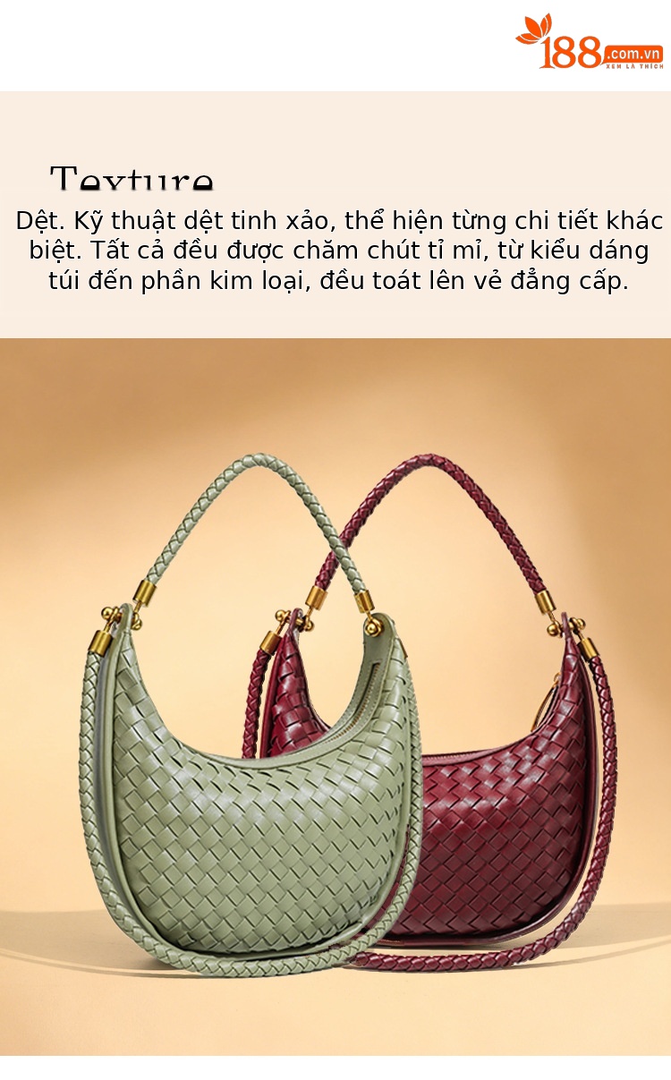 Túi đeo chéo nữ dệt handmade hình lưỡi liềm phong cách retro chi tiết 3