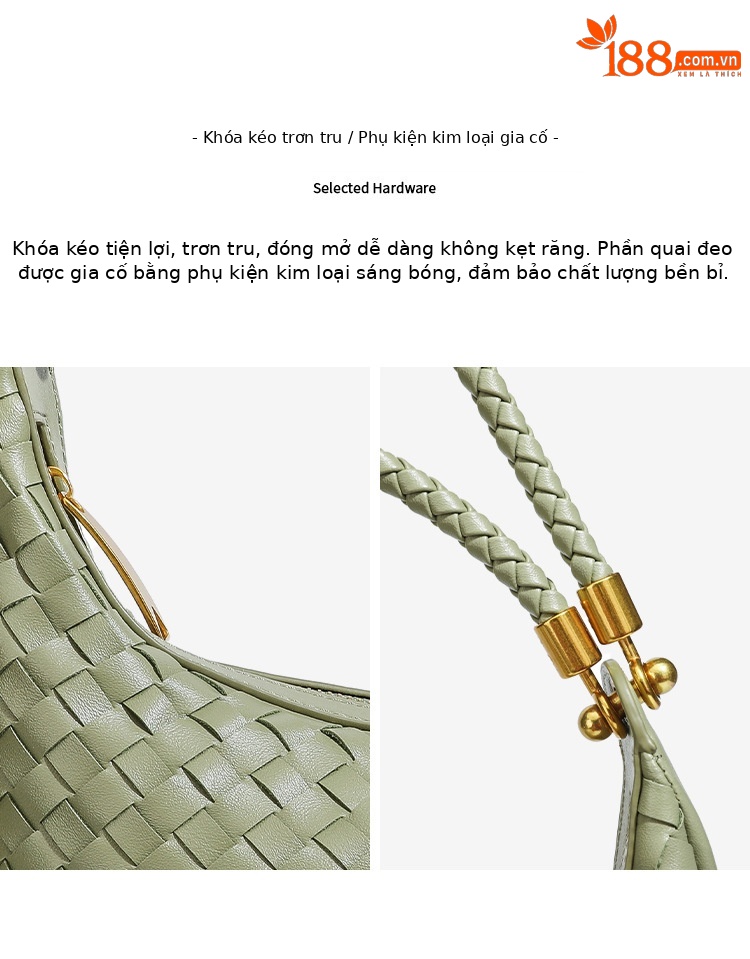 Túi đeo chéo nữ dệt handmade hình lưỡi liềm phong cách retro chi tiết 10