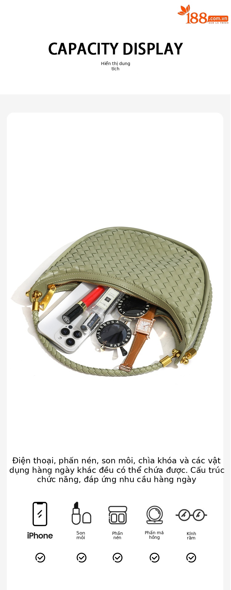 Túi đeo chéo nữ dệt handmade hình lưỡi liềm phong cách retro chi tiết 15
