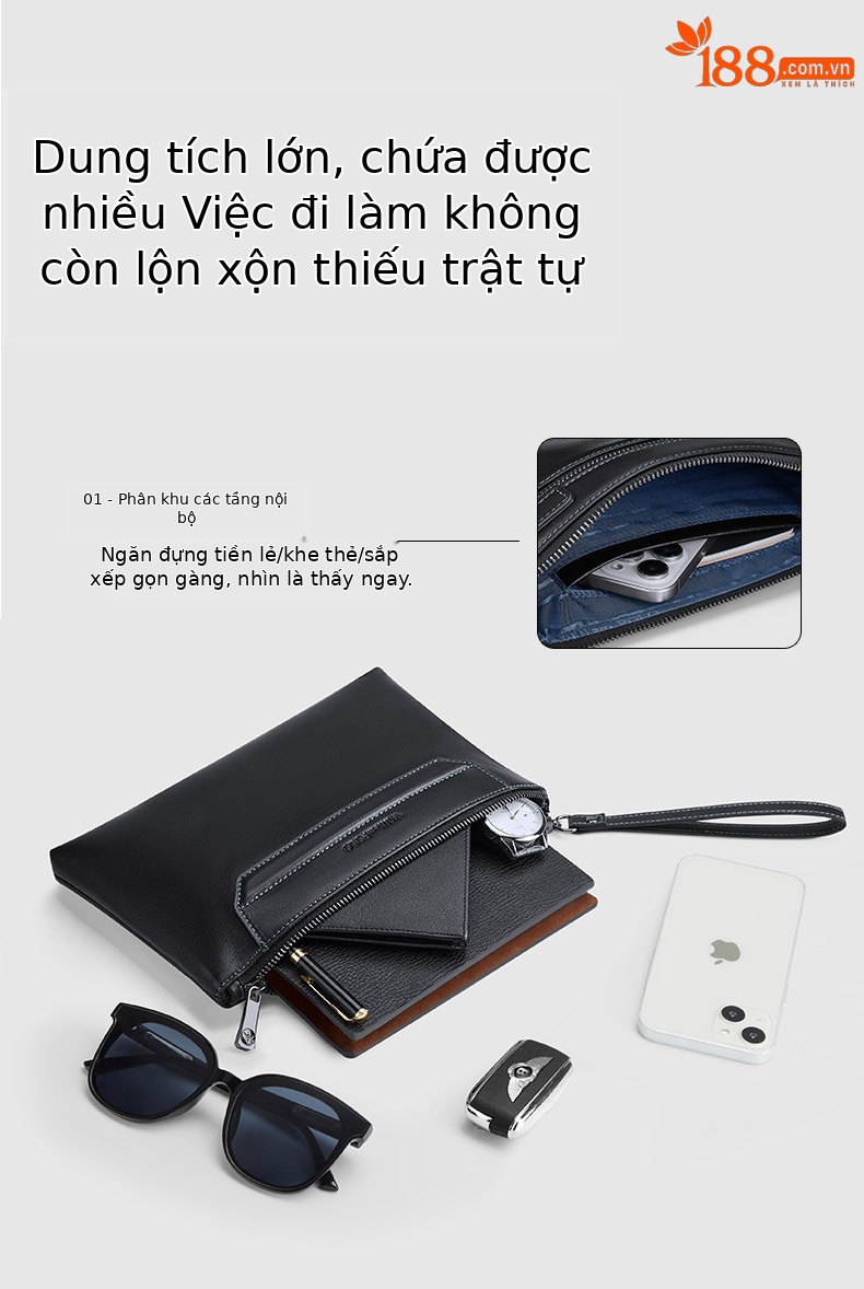 Túi clutch nam cầm tay phong cách thư giãn, kiểu dáng phong bì cao cấp chi tiết 4