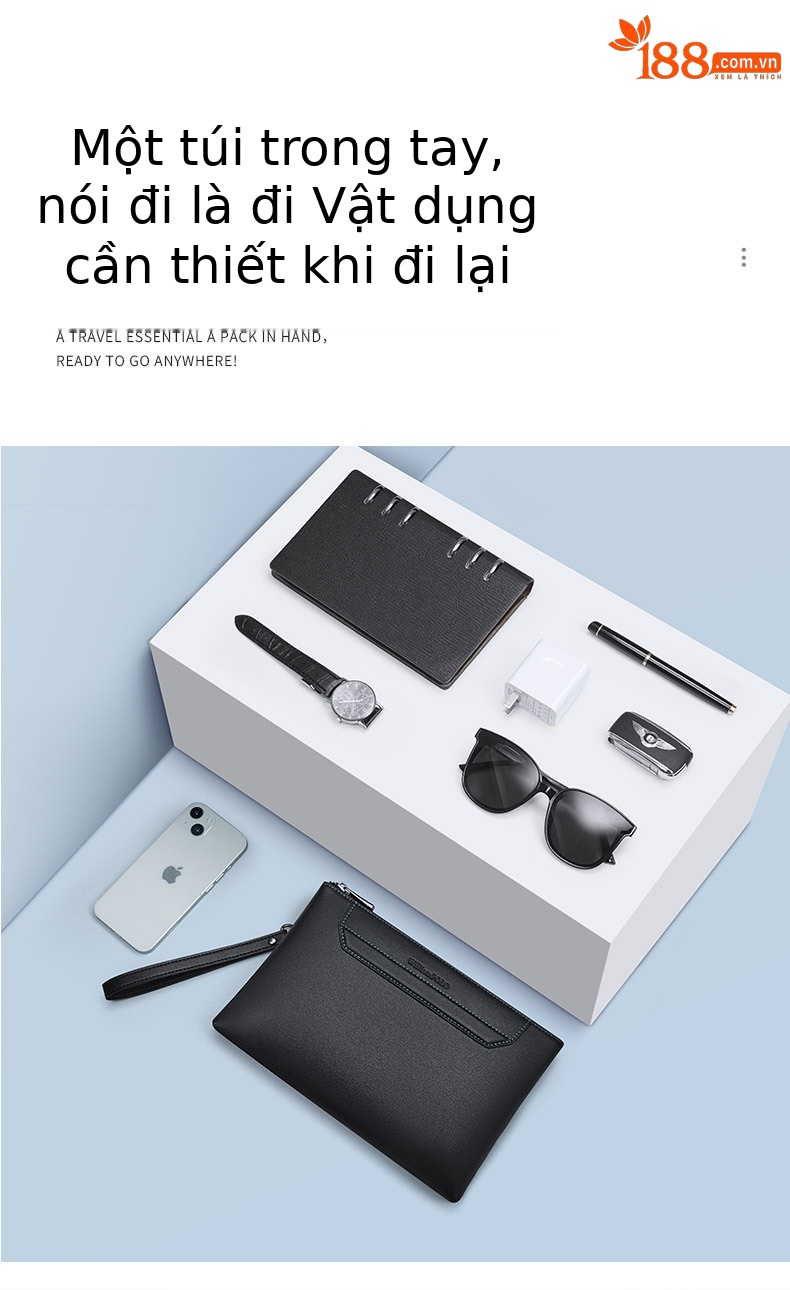 Túi clutch nam cầm tay phong cách thư giãn, kiểu dáng phong bì cao cấp chi tiết 7