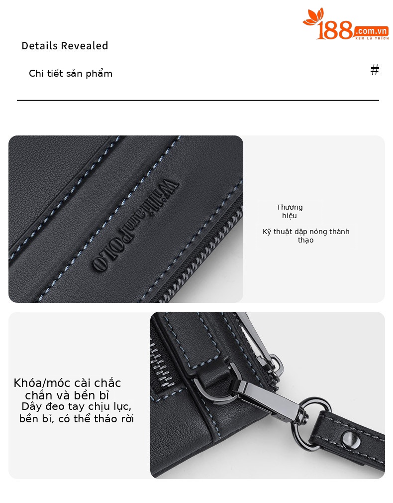 Túi clutch nam cầm tay phong cách thư giãn, kiểu dáng phong bì cao cấp chi tiết 12