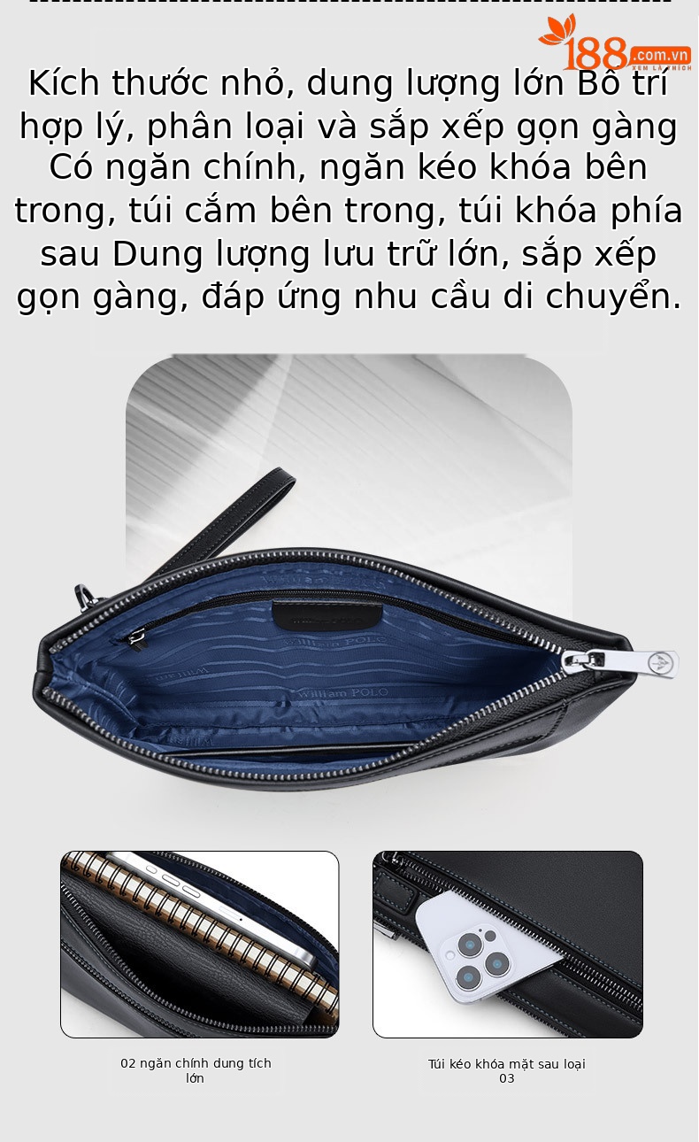 Túi clutch nam cầm tay phong cách thư giãn, kiểu dáng phong bì cao cấp chi tiết 5