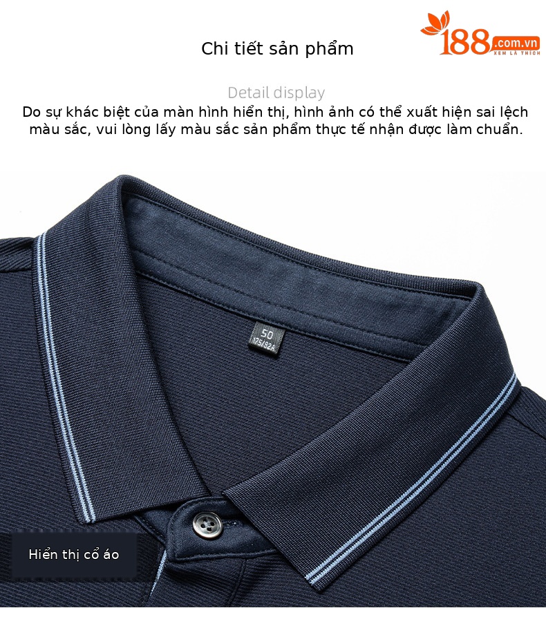 Áo polo nam tay ngắn cổ bẻ cao cấp chất lụa tơ tằm mềm mại — Màu xanh đậm W-81 chi tiết 11