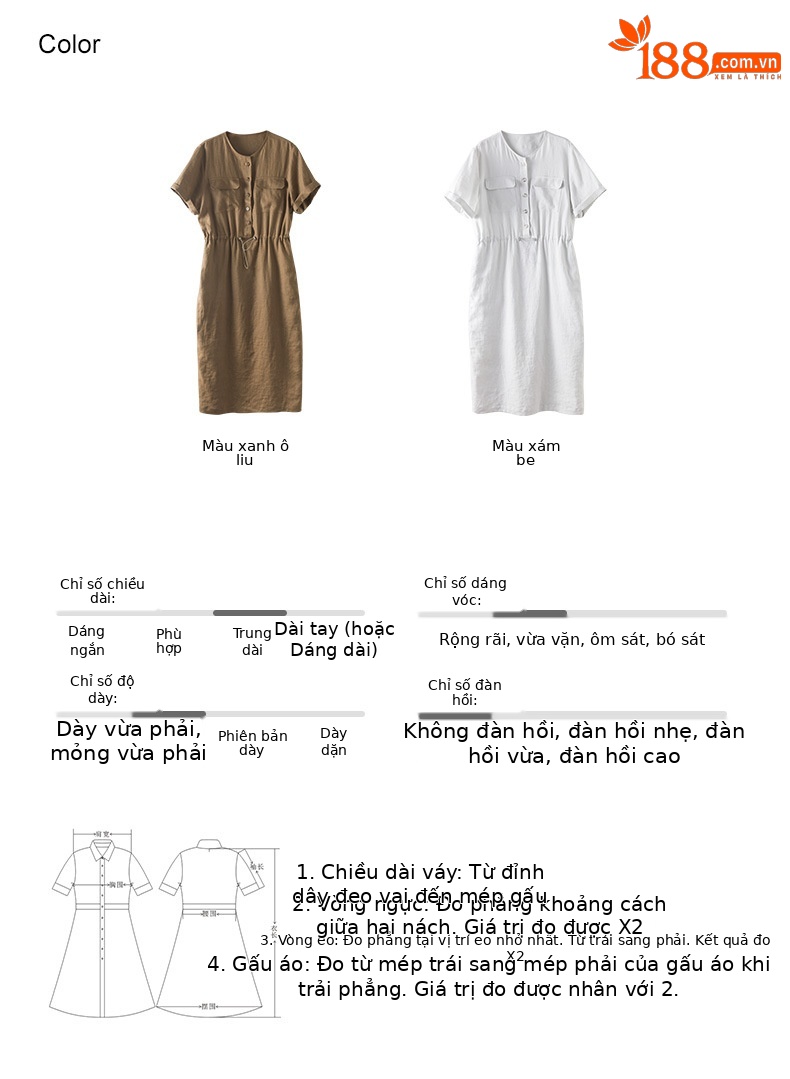 Đầm maxi nữ linen dáng rộng eo rút dây, thiết kế cắt may 3D — màu ô liu xanh chi tiết 10