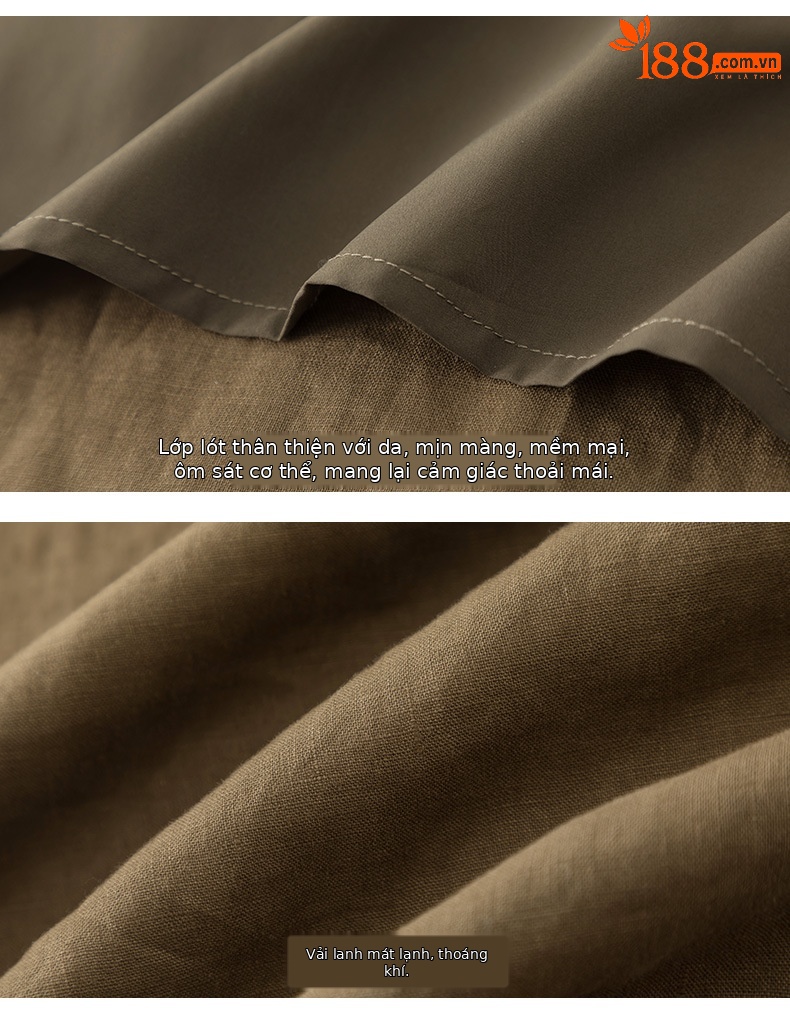 Đầm maxi nữ linen dáng rộng eo rút dây, thiết kế cắt may 3D — màu ô liu xanh chi tiết 23