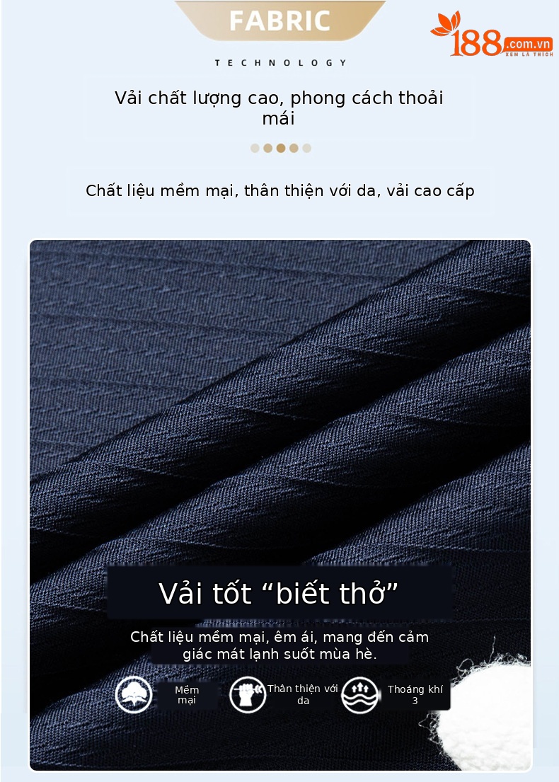 Áo thun tay ngắn nam chất lụa Mulberry cao cấp mùa hè — Màu xanh đậm W-83 chi tiết 2