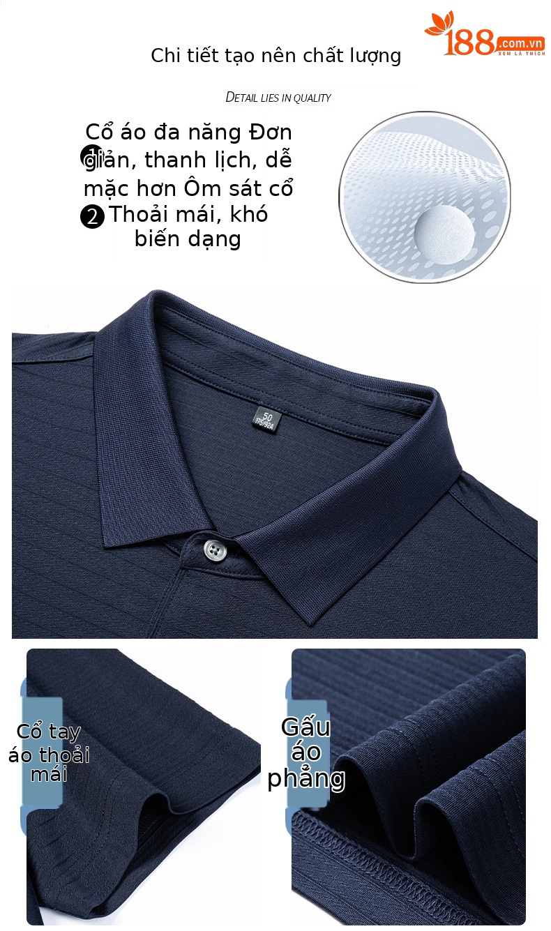 Áo thun tay ngắn nam chất lụa Mulberry cao cấp mùa hè — Màu xanh đậm W-83 chi tiết 4