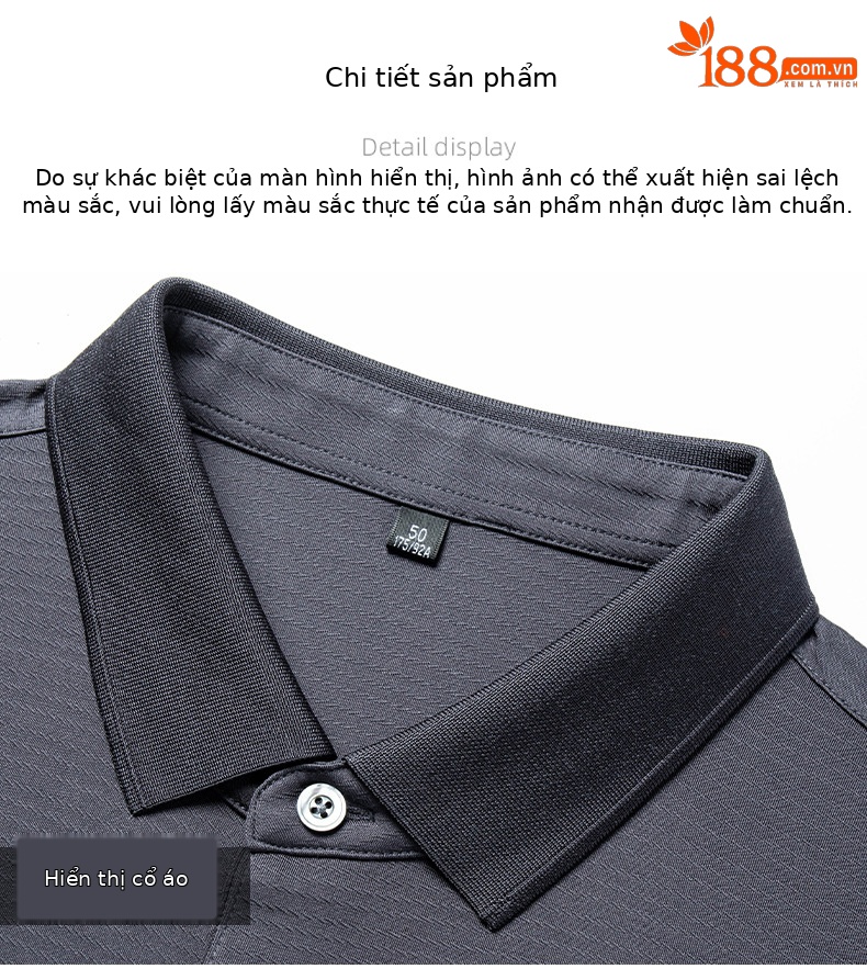 Áo polo nam tay ngắn cổ bẻ lụa mỏng cao cấp — Đen xám W-89 chi tiết 12