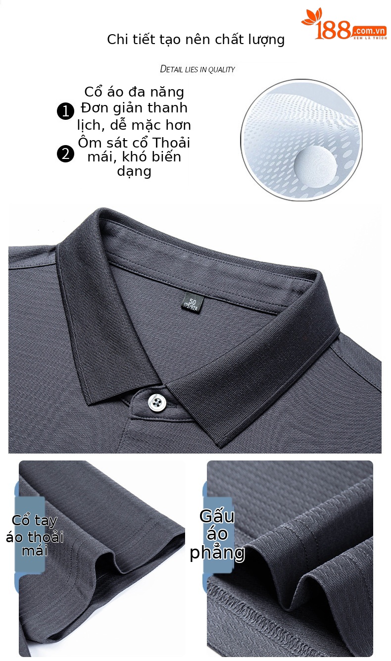 Áo polo nam tay ngắn cổ bẻ lụa mỏng cao cấp — Đen xám W-89 chi tiết 4