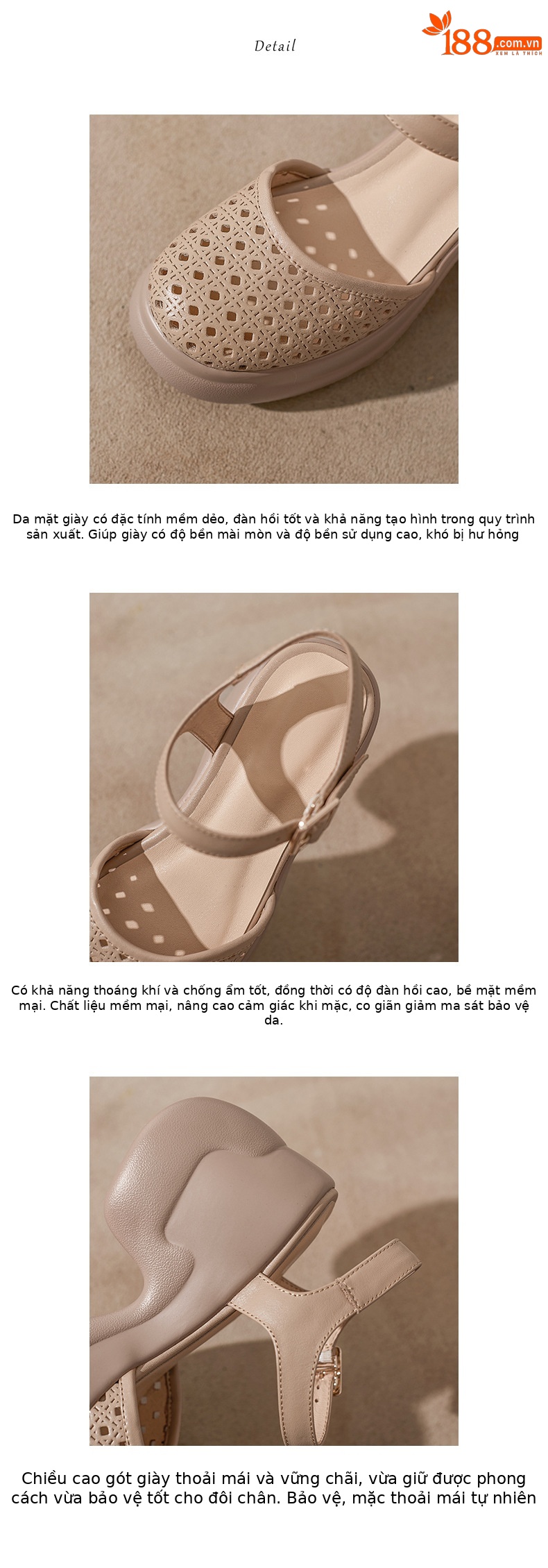 Sandal cao gót nữ mũi kín quai ngang gót 9 cm phong cách La Mã — màu trắng ngà, màu mơ chi tiết 5