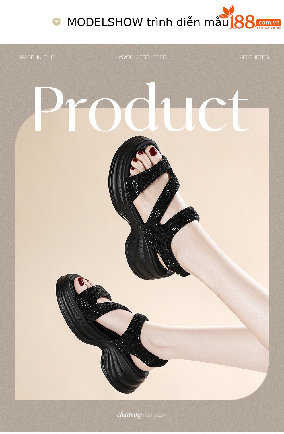 Sandal cao gót nữ đế xuồng đính đá phong cách Hàn Quốc — 6081 Màu be, 6081 Da đen chi tiết 4