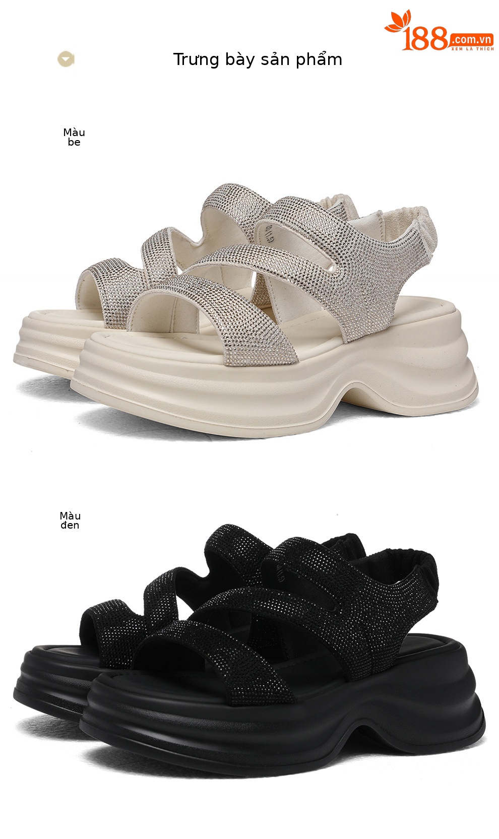 Sandal cao gót nữ đế xuồng đính đá phong cách Hàn Quốc — 6081 Màu be, 6081 Da đen chi tiết 12