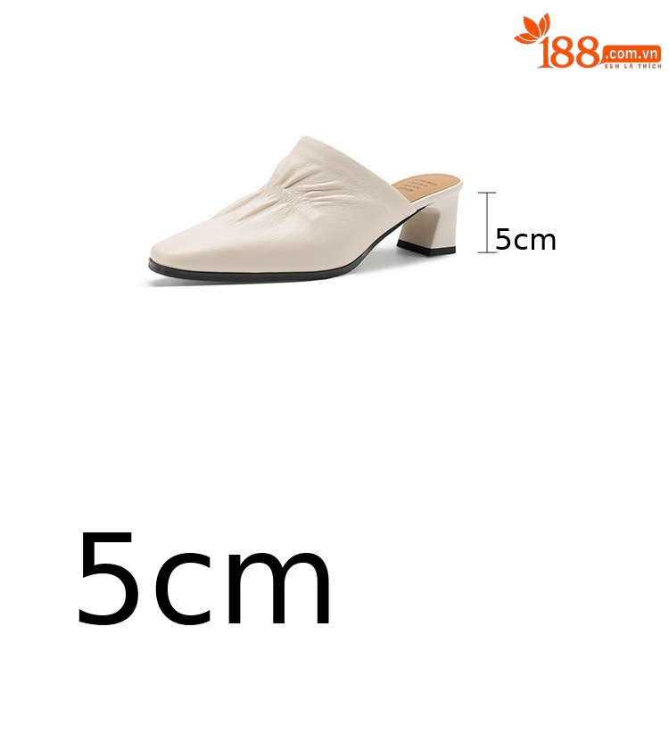 Sandal nữ bít mũi hở gót cao gót thô 5 cm, da bò mùa xuân hè — đen chi tiết 3