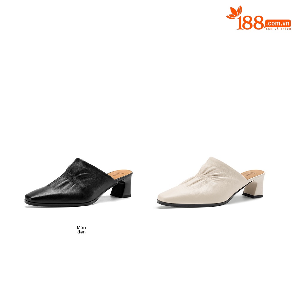 Sandal nữ bít mũi hở gót cao gót thô 5 cm, da bò mùa xuân hè — đen chi tiết 4