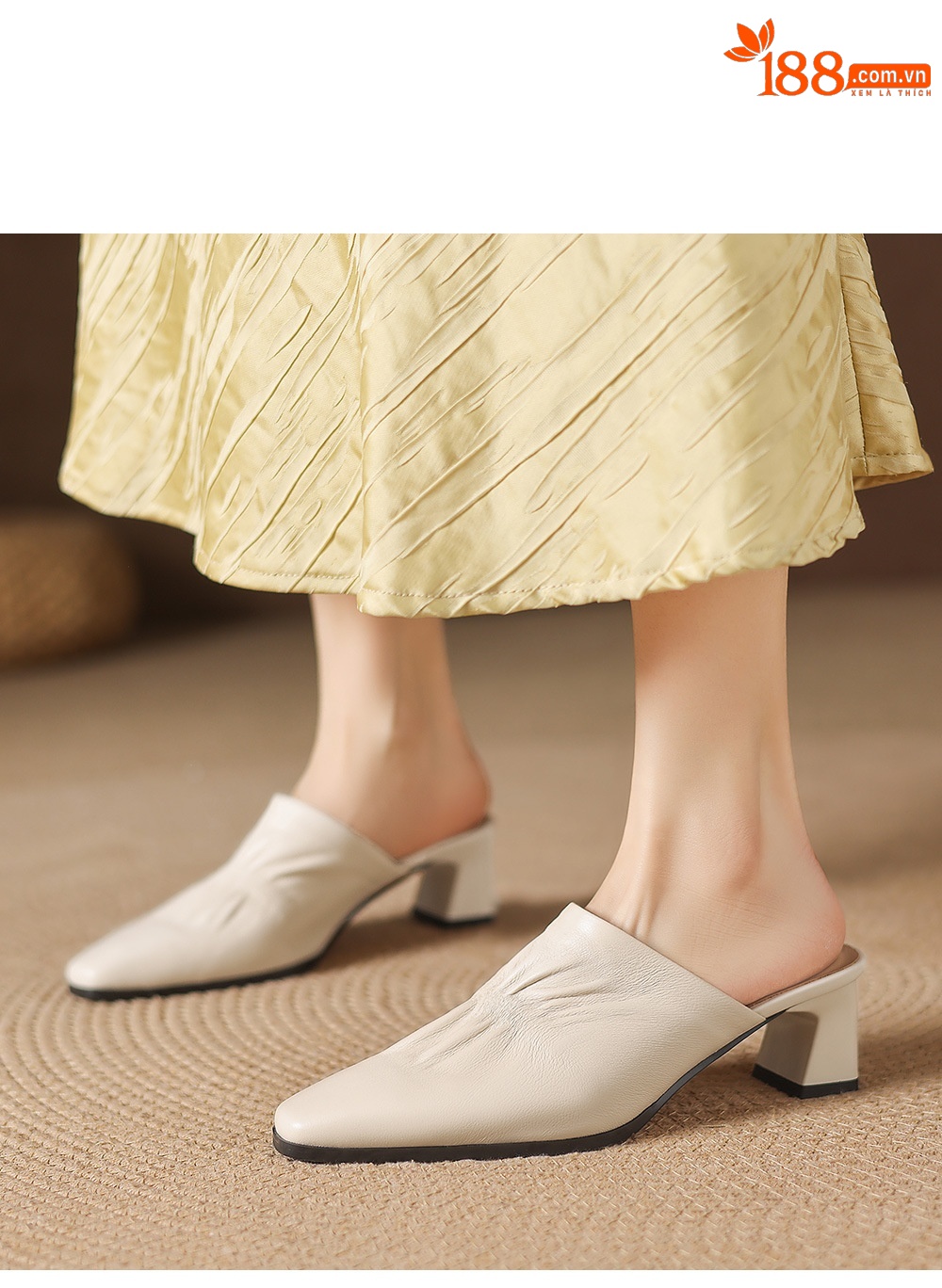 Sandal nữ bít mũi hở gót cao gót thô 5 cm, da bò mùa xuân hè — đen chi tiết 13
