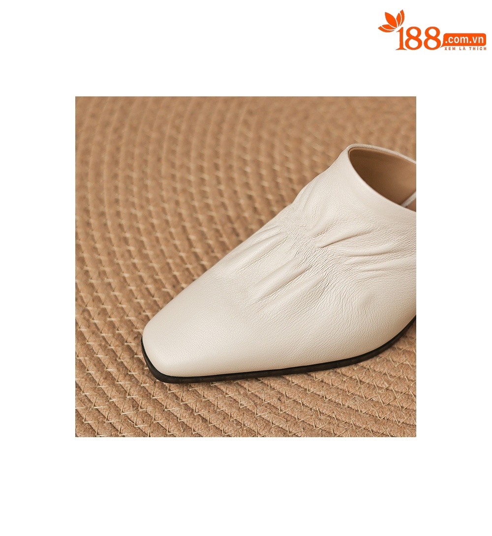 Sandal nữ bít mũi hở gót cao gót thô 5 cm, da bò mùa xuân hè — đen chi tiết 16