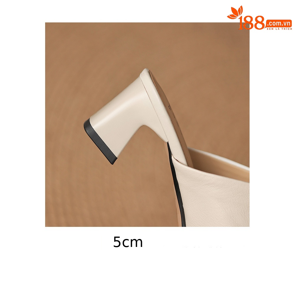 Sandal nữ bít mũi hở gót cao gót thô 5 cm, da bò mùa xuân hè — đen chi tiết 17