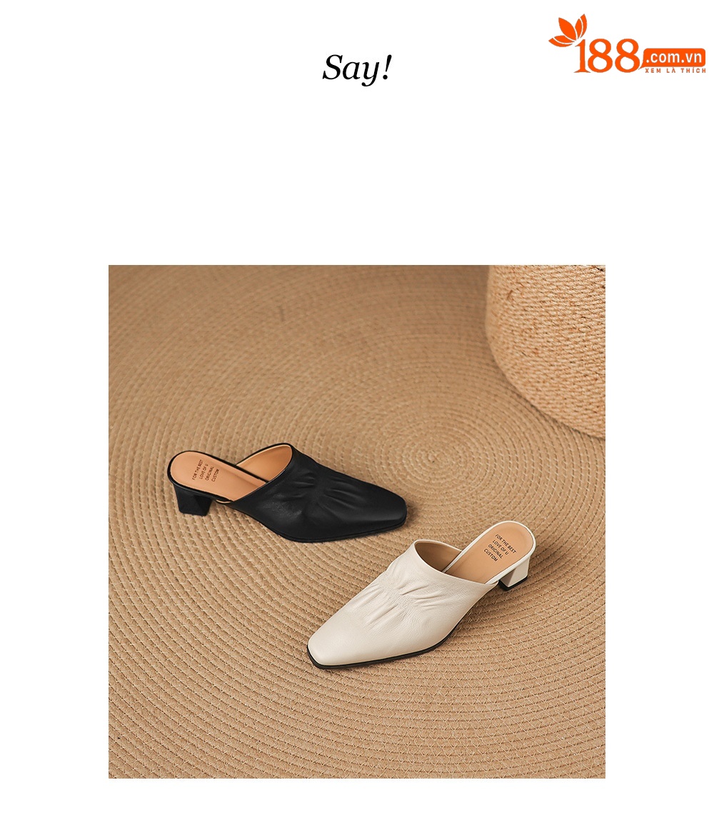 Sandal nữ bít mũi hở gót cao gót thô 5 cm, da bò mùa xuân hè — đen chi tiết 24