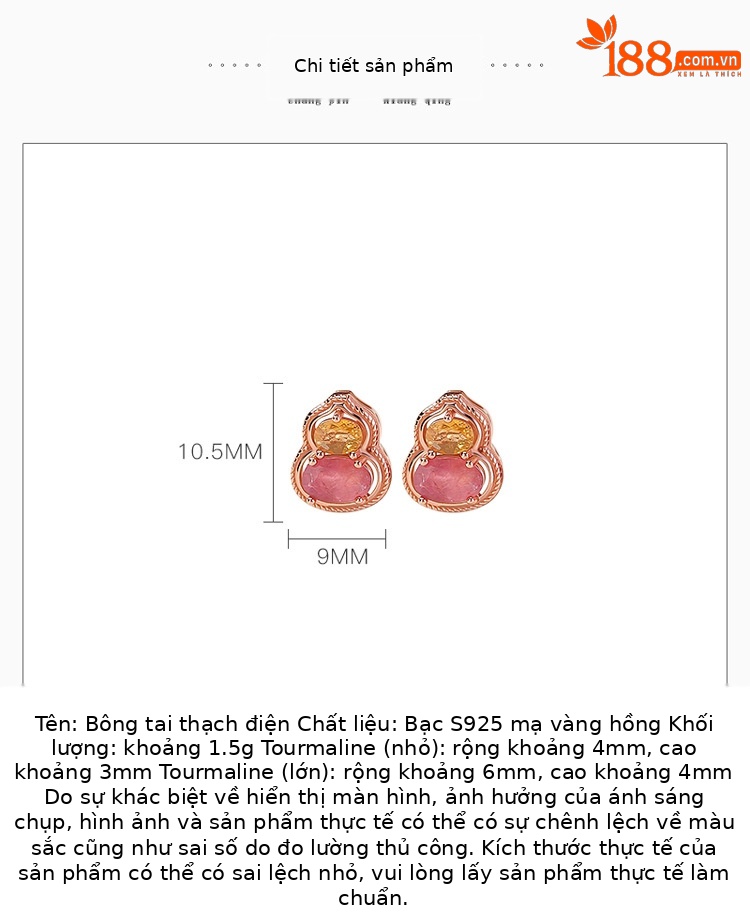 Khuyên tai bạc S925 mạ vàng hồng hình quả hồ lô phong cách tân cổ điển — một đôi chi tiết 3