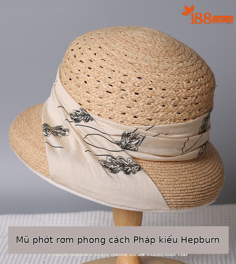 Mũ rơm phẳng nữ phong cách Anh cổ điển, chống nắng đi biển, vành rộng, điều chỉnh 56-58cm — màu be chi tiết 1