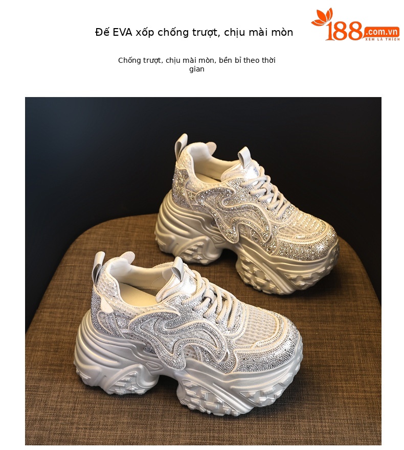 Giày sneaker nữ đế dày chunky lưới thoáng khí tăng chiều cao — màu trắng chi tiết 10