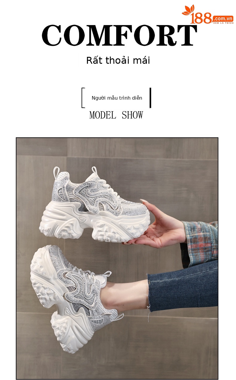 Giày sneaker nữ đế dày chunky lưới thoáng khí tăng chiều cao — màu trắng chi tiết 11