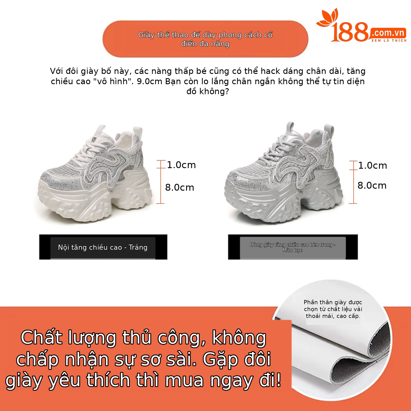 Giày sneaker nữ đế dày chunky lưới thoáng khí tăng chiều cao — màu trắng