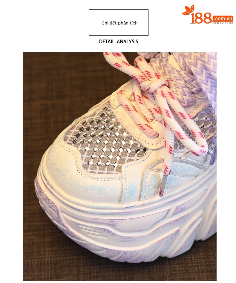 Giày sneaker nữ đế dày tăng chiều cao phong cách thể thao mùa hè — màu hồng chi tiết 6