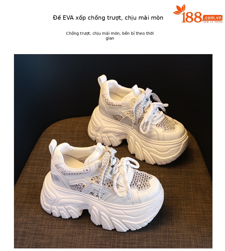 Giày sneaker nữ đế dày tăng chiều cao phong cách thể thao mùa hè — màu hồng chi tiết 9
