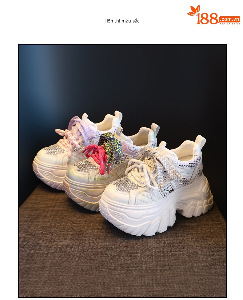 Giày sneaker nữ đế dày tăng chiều cao phong cách thể thao mùa hè — màu hồng chi tiết 17