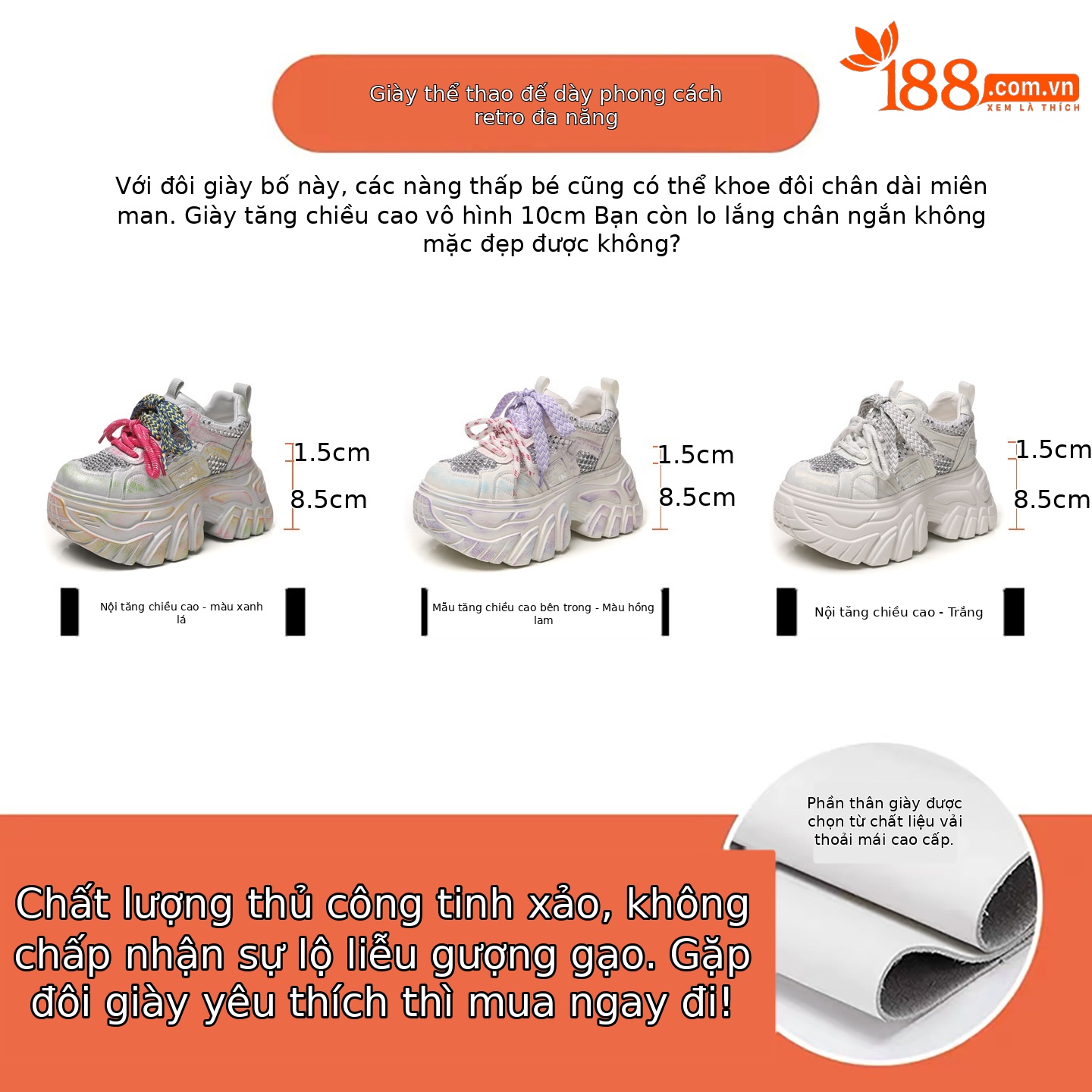 Giày sneaker nữ đế dày tăng chiều cao phong cách thể thao mùa hè — màu hồng