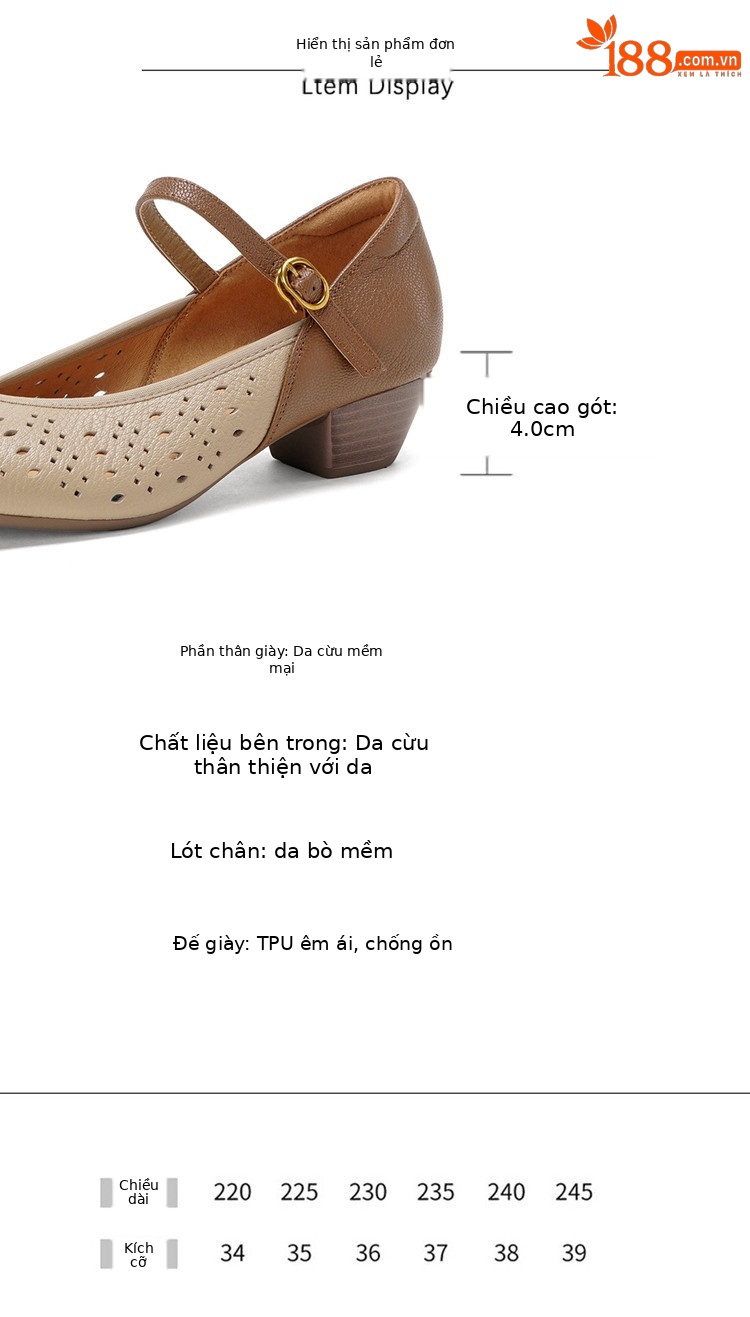 Giày da cừu nữ mũi tròn bít gót trung đế mềm lỗ thoáng khí — màu đen, màu mơ chi tiết 3