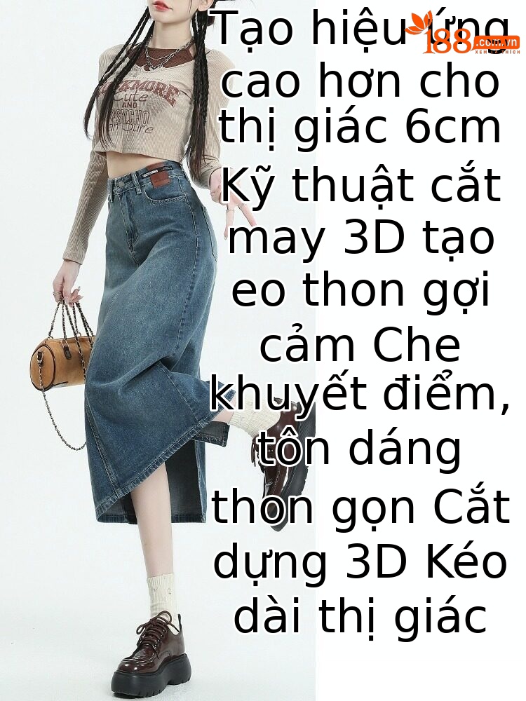 Chân váy jean nữ dáng chữ A xẻ tà, dài midi, phong cách cổ điển — Màu xanh cổ điển