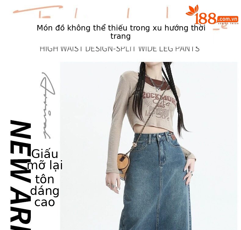 Chân váy jean nữ dáng chữ A xẻ tà, dài midi, phong cách cổ điển — Màu xanh cổ điển chi tiết 1