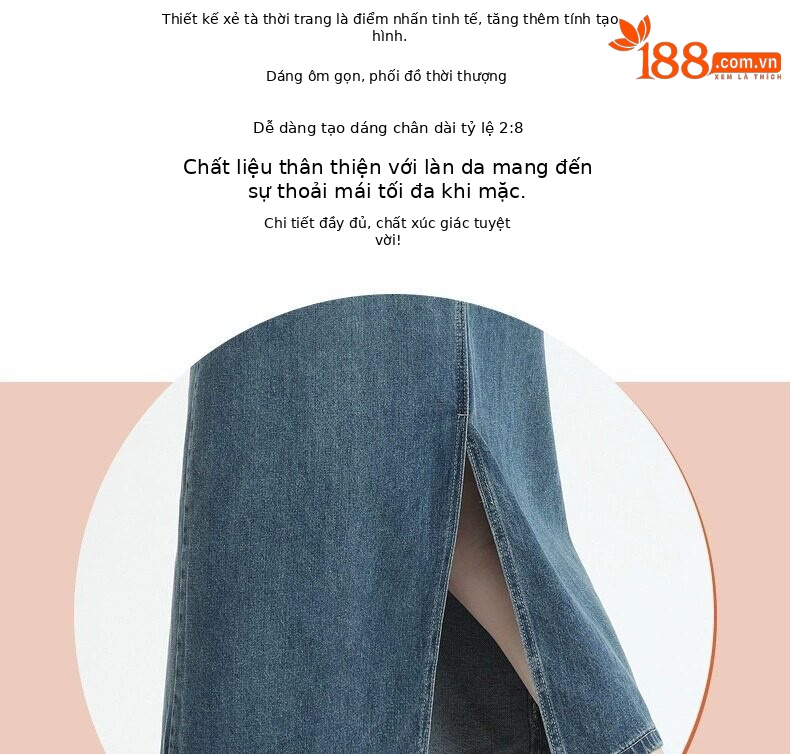 Chân váy jean nữ dáng chữ A xẻ tà, dài midi, phong cách cổ điển — Màu xanh cổ điển chi tiết 3