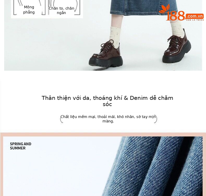 Chân váy jean nữ dáng chữ A xẻ tà, dài midi, phong cách cổ điển — Màu xanh cổ điển chi tiết 9