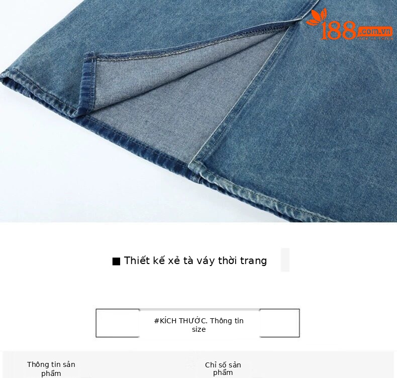 Chân váy jean nữ dáng chữ A xẻ tà, dài midi, phong cách cổ điển — Màu xanh cổ điển chi tiết 16